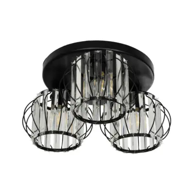 LEDTM® ILLUME 201-0100 Vintage Φωτιστικό Οροφής Κρύσταλλα Τρίφωτο 3 x E27 IP20 Μαύρο & Χρυσό Μέταλλο με Διάφανο Κρύσταλλο - Μ50 x Π50 x Υ19cm - Image 5