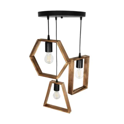 LEDTM® EMBER 201-0102 Vintage Κρεμαστό Φωτιστικό Φιγούρα Τρίφωτο 3 x E27 IP20 Μαύρο Μέταλλο με Καφέ Ξύλο - Μ50 x Π50 x Υ70cm - Image 6