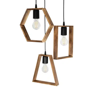 LEDTM® EMBER 201-0102 Vintage Κρεμαστό Φωτιστικό Φιγούρα Τρίφωτο 3 x E27 IP20 Μαύρο Μέταλλο με Καφέ Ξύλο - Μ50 x Π50 x Υ70cm - Image 7