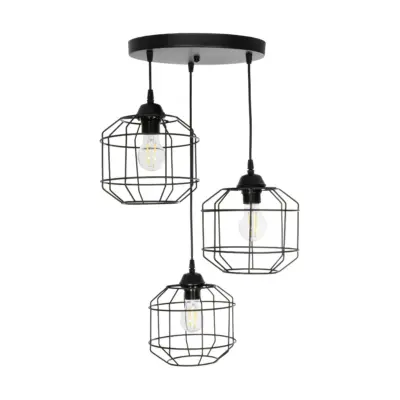 LEDTM® RAYNO 201-0108 Vintage Κρεμαστό Φωτιστικό Πλέγμα Τρίφωτο 3 x E27 IP20 Μαύρο Μέταλλο - Μ42 x Π42 x Υ60cm - Image 4