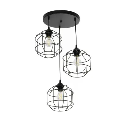 LEDTM® RAYNO 201-0108 Vintage Κρεμαστό Φωτιστικό Πλέγμα Τρίφωτο 3 x E27 IP20 Μαύρο Μέταλλο - Μ42 x Π42 x Υ60cm - Image 5