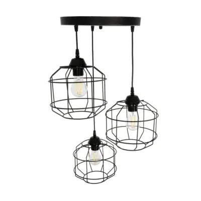 LEDTM® RAYNO 201-0108 Vintage Κρεμαστό Φωτιστικό Πλέγμα Τρίφωτο 3 x E27 IP20 Μαύρο Μέταλλο - Μ42 x Π42 x Υ60cm - Image 6