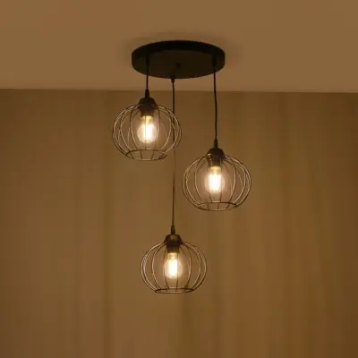 LEDTM® FLAMIA 201-0109 Vintage Κρεμαστό Φωτιστικό Πλέγμα Τρίφωτο 3 x E27 IP20 Μαύρο Μέταλλο - Μ44 x Π44 x Υ66cm - Image 3