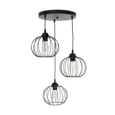 LEDTM® FLAMIA 201-0109 Vintage Κρεμαστό Φωτιστικό Πλέγμα Τρίφωτο 3 x E27 IP20 Μαύρο Μέταλλο - Μ44 x Π44 x Υ66cm - Image 4