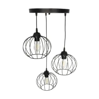 LEDTM® FLAMIA 201-0109 Vintage Κρεμαστό Φωτιστικό Πλέγμα Τρίφωτο 3 x E27 IP20 Μαύρο Μέταλλο - Μ44 x Π44 x Υ66cm - Image 6