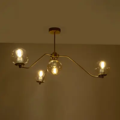 LEDTM® SUNRAY 201-0110 Vintage Φωτιστικό Οροφής Μπάλα Πολύφωτο 4 x E27 IP20 Χρυσό Μέταλλο με Μελί Γυαλί - Μ100 x Π100 x Υ26cm - Image 3