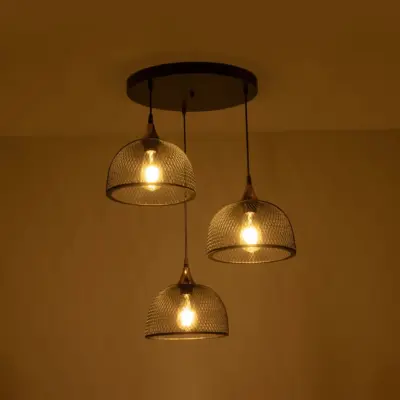 LEDTM® FLICKA 201-0113 Vintage Κρεμαστό Φωτιστικό Πλέγμα Τρίφωτο 3 x E27 IP20 Μαύρο Μέταλλο - Μ55 x Π55 x Υ65cm - Image 3