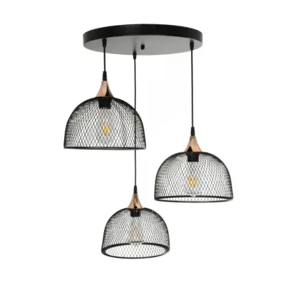 LEDTM® FLICKA 201-0113 Vintage Κρεμαστό Φωτιστικό Πλέγμα Τρίφωτο 3 x E27 IP20 Μαύρο Μέταλλο - Μ55 x Π55 x Υ65cm - Image 4