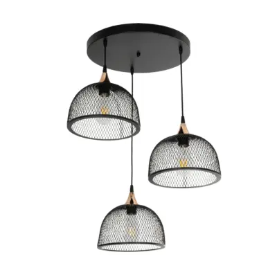 LEDTM® FLICKA 201-0113 Vintage Κρεμαστό Φωτιστικό Πλέγμα Τρίφωτο 3 x E27 IP20 Μαύρο Μέταλλο - Μ55 x Π55 x Υ65cm - Image 5