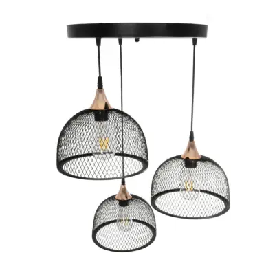 LEDTM® FLICKA 201-0113 Vintage Κρεμαστό Φωτιστικό Πλέγμα Τρίφωτο 3 x E27 IP20 Μαύρο Μέταλλο - Μ55 x Π55 x Υ65cm - Image 6