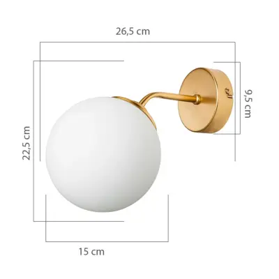 LEDTM® DALPH 203-0033 Vintage Επιτοίχιο Φωτιστικό Απλίκα Μονόφωτο 1 x E27 IP20 Χρυσό Μέταλλο με Λευκό Γυαλί - M15 x Π25 x Υ22cm - Image 4