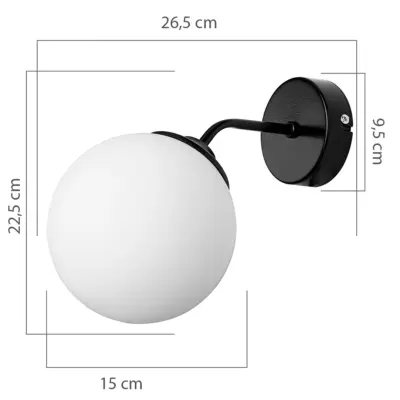 LEDTM® DALPH 203-0034 Vintage Επιτοίχιο Φωτιστικό Απλίκα Μονόφωτο 1 x E27 IP20 Μαύρο Μέταλλο με Λευκό Γυαλί - M15 x Π25 x Υ22cm - Image 4