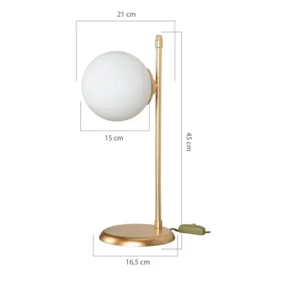 LEDTM® GLOBUS 203-0182 Μοντέρνο Επιτραπέζιο Φωτιστικό Πορτατίφ Μονόφωτο 1 x E27 IP20 Χρυσο Μέταλλο με Λευκό Γυαλί - Μ21 x Π16.5 x Υ45cm - Image 4