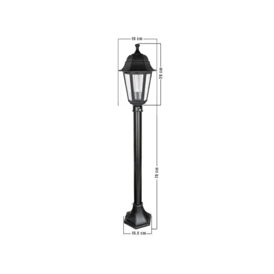 LEDTM® VITRO 203-0192 Vintage Επιδαπέδιο Φωτιστικό Κολωνάκι Κήπου Μονόφωτο 1 x E27 IP44 Μαύρο & Διάφανο Πλαστικό - Μ16 x Π16 x Υ100cm - Image 3