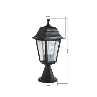 LEDTM® SOLME 203-0210 Vintage Επιδαπέδιο Φωτιστικό Φαναράκι Μονόφωτο 1 x E27 IP44 Μαύρο & Διάφανο Πλαστικό - Μ15 x Π15 x Υ38cm - Image 3