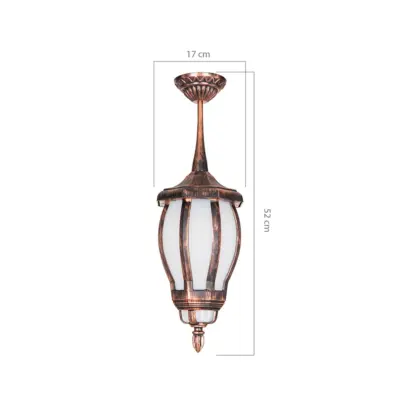 LEDTM® VERDI 203-0234 Vintage Κρεμαστό Φωτιστικό Φαναράκι Μονόφωτο 1 x E27 IP44 Χάλκινο Πλαστικό - Μ17 x Π17 x Υ47cm - Image 4