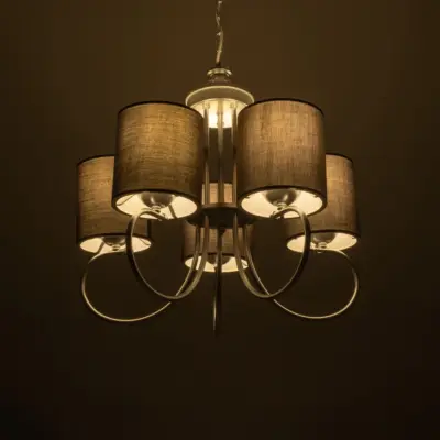 LEDTM® TRITON 203-0255 Vintage Κρεμαστό Φωτιστικό Καπέλο Πολύφωτο 5 x E27 IP20 Ασημί Μέταλλο με Γκρι Ύφασμα - Μ50 x Π50 x Υ48cm - Image 3