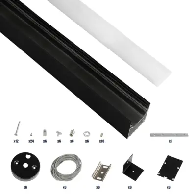 LEDTM® ALP-LINEAR BRIGHTRAIL 61775-3M Επιφανειακό / Κρεμαστό / Επιτοίχιο Προφίλ Αλουμινίου με Λευκό Γαλακτερό Πατητό Κάλυμμα για Ταινίες LED IP20 - Μαύρο Ματ - Μ300 x Π5 x Υ7.5cm - Image 3