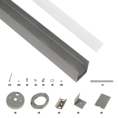 LEDTM® ALP-LINEAR BRIGHTRAIL 61776-3M Επιφανειακό / Κρεμαστό / Επιτοίχιο Προφίλ Αλουμινίου με Λευκό Γαλακτερό Πατητό Κάλυμμα για Ταινίες LED IP20 - Γκρι Ανθρακί Ματ - Μ300 x Π5 x Υ7.5cm - Image 3