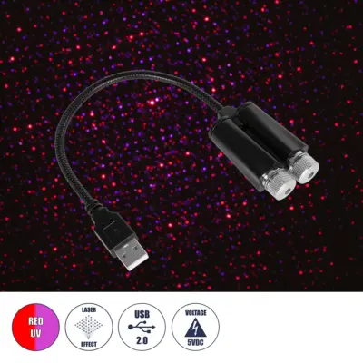 LEDTM® 81845-DUAL Διακοσμητικό Φωτιστικό Ειδικών Φωτορυθμικών Εφέ PARTY Disco LASER DC 5V με Καλώδιο Τροφοδοσίας USB Κόκκινο IP20 Μ3.5 x Π3.5 x Υ21.5cm