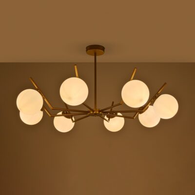 LEDTM® CANTILIER 201-0076 Vintage Φωτιστικό Οροφής Μπάλα Πολύφωτο 8 x E27 IP20 Χρυσό Μέταλλο με Λευκό Γυαλί - Μ105 x Π105 x Υ24cm - Image 3