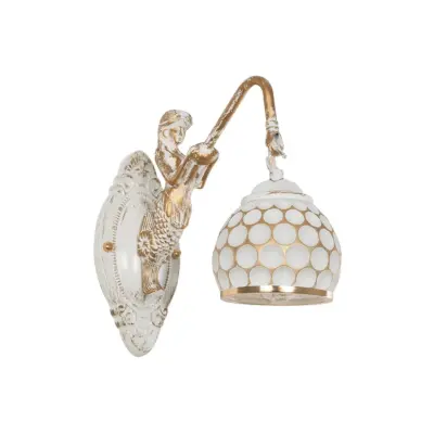 LEDTM® MERMAID 01317 Vintage Επιτοίχιο Φωτιστικό Απλίκα Μονόφωτο 1 x E27 IP20 Λευκό Γυαλί με Λευκό & Χρυσό Μέταλλο - Μ28 x Π14 x Υ24cm