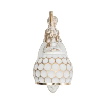 LEDTM® MERMAID 01317 Vintage Επιτοίχιο Φωτιστικό Απλίκα Μονόφωτο 1 x E27 IP20 Λευκό Γυαλί με Λευκό & Χρυσό Μέταλλο - Μ28 x Π14 x Υ24cm - Image 4