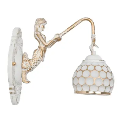 LEDTM® MERMAID 01317 Vintage Επιτοίχιο Φωτιστικό Απλίκα Μονόφωτο 1 x E27 IP20 Λευκό Γυαλί με Λευκό & Χρυσό Μέταλλο - Μ28 x Π14 x Υ24cm - Image 5