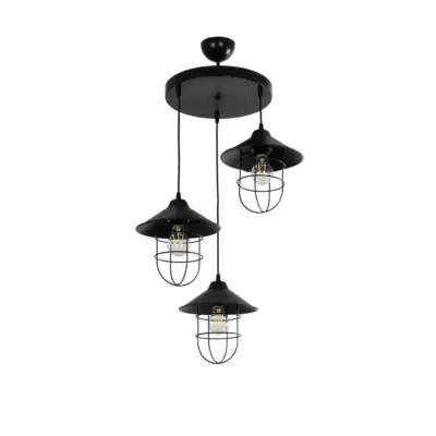LEDTM® CAGE 203-0097 Vintage Κρεμαστό Φωτιστικό Καμπάνα Τρίφωτο 3 x E27 IP20 Μαύρο Μέταλλο - Μ30 x Π30 x Υ80cm