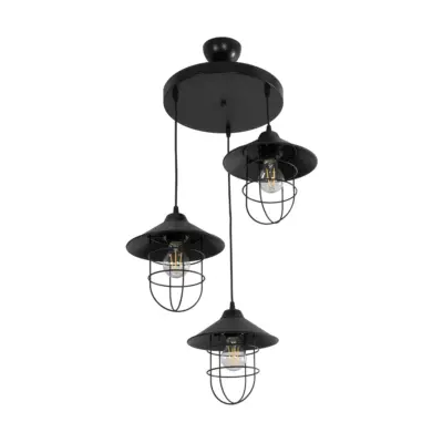 LEDTM® CAGE 203-0097 Vintage Κρεμαστό Φωτιστικό Καμπάνα Τρίφωτο 3 x E27 IP20 Μαύρο Μέταλλο - Μ30 x Π30 x Υ80cm - Image 5