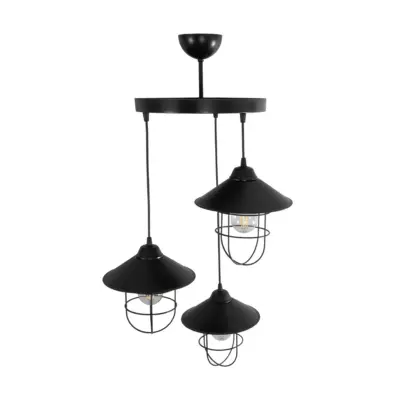LEDTM® CAGE 203-0097 Vintage Κρεμαστό Φωτιστικό Καμπάνα Τρίφωτο 3 x E27 IP20 Μαύρο Μέταλλο - Μ30 x Π30 x Υ80cm - Image 6