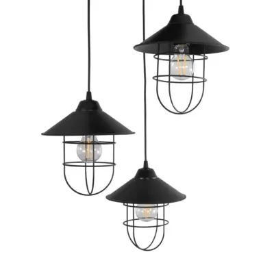 LEDTM® CAGE 203-0097 Vintage Κρεμαστό Φωτιστικό Καμπάνα Τρίφωτο 3 x E27 IP20 Μαύρο Μέταλλο - Μ30 x Π30 x Υ80cm - Image 7