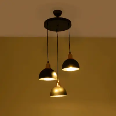 LEDTM® ΗUT 203-0146 Μοντέρνο Κρεμαστό Φωτιστικό Καμπάνα Τρίφωτο 3 x E27 IP20 Μαύρο με Χρυσό Πλαστικό - Μ40 x Π40 x Υ40cm - Image 3