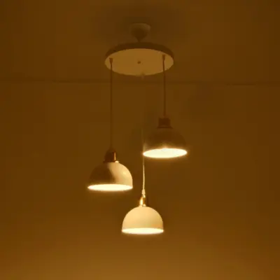 LEDTM® ΗUT 203-0148 Vintage Κρεμαστό Φωτιστικό Καμπάνα Τρίφωτο 3 x E27 IP20 Λευκό με Χρυσό Πλαστικό - Μ40 x Π40 x Υ40cm - Image 3