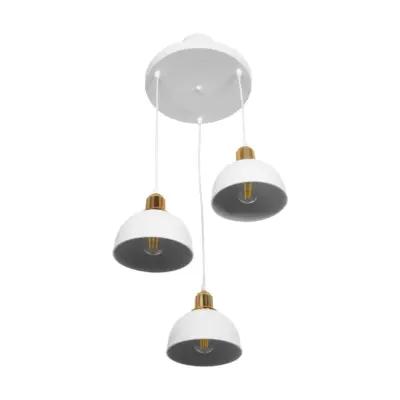 LEDTM® ΗUT 203-0148 Vintage Κρεμαστό Φωτιστικό Καμπάνα Τρίφωτο 3 x E27 IP20 Λευκό με Χρυσό Πλαστικό - Μ40 x Π40 x Υ40cm - Image 5