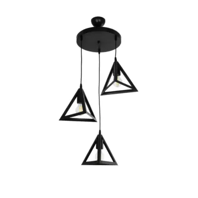 LEDTM® TRIANGLE 203-0160 Μοντέρνο Κρεμαστό Φωτιστικό Καμπάνα Τρίφωτο 3 x E27 IP20 Μαύρο Πλαστικό - Μ67 x Π67 x Υ50cm
