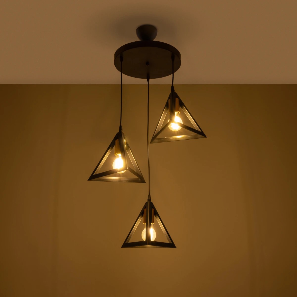 LEDTM® TRIANGLE 203-0162 Μοντέρνο Κρεμαστό Φωτιστικό Οροφής με Ντουί 3 x E27 AC 220-240V IP20 - Μάυρο & Χάλκινο - Μ67 x Π67 x Υ50cm - Image 3
