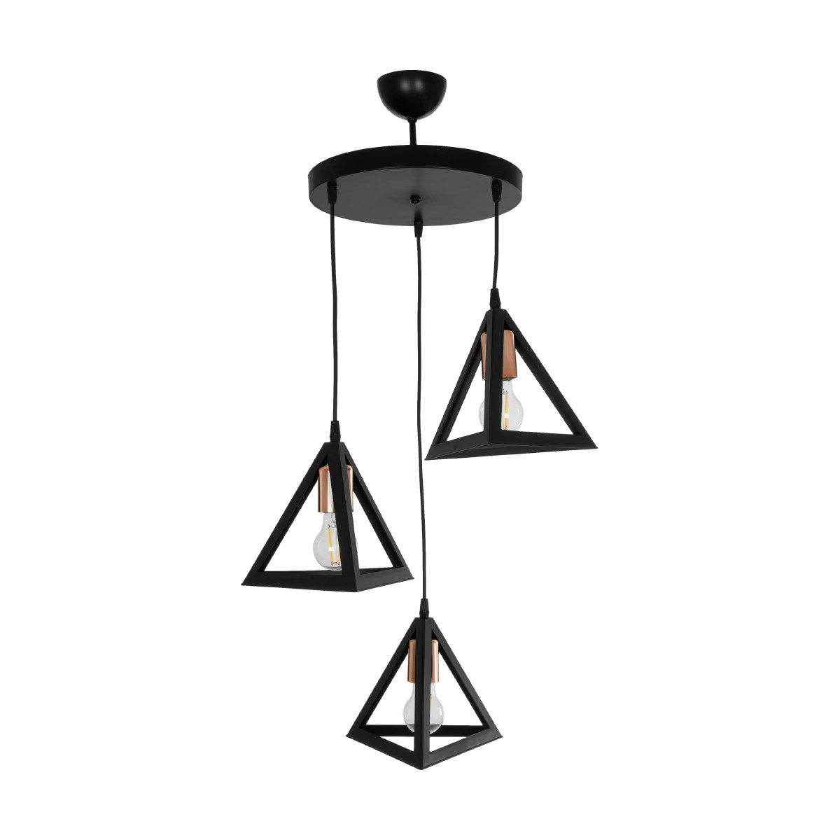 LEDTM® TRIANGLE 203-0162 Μοντέρνο Κρεμαστό Φωτιστικό Οροφής με Ντουί 3 x E27 AC 220-240V IP20 - Μάυρο & Χάλκινο - Μ67 x Π67 x Υ50cm - Image 4
