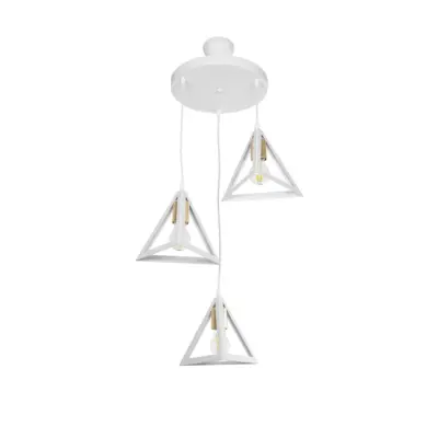LEDTM® TRIANGLE 203-0166 Μοντέρνο Κρεμαστό Φωτιστικό Καμπάνα Τρίφωτο 3 x E27 IP20 Λευκό με Χρυσό Πλαστικό - Μ67 x Π67 x Υ50cm