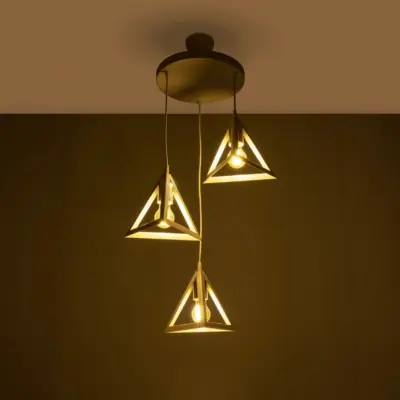 LEDTM® TRIANGLE 203-0166 Μοντέρνο Κρεμαστό Φωτιστικό Καμπάνα Τρίφωτο 3 x E27 IP20 Λευκό με Χρυσό Πλαστικό - Μ67 x Π67 x Υ50cm - Image 3