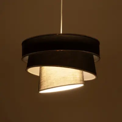 LEDTM® SIERA 203-0167 Μοντέρνο Κρεμαστό Φωτιστικό Καπέλο Μονόφωτο 1 x E27 IP20 Γκρι Ύφασμα με Ασημί Λεπτομέρεια - Μ38 x Π38 x Υ26cm - Image 3