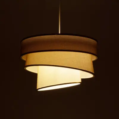 LEDTM® SIERA 203-0168 Μοντέρνο Κρεμαστό Φωτιστικό Καπέλο Μονόφωτο 1 x E27 IP20 Μπεζ Άμμου Ύφασμα με Χρυσή Λεπτομέρεια - Μ38 x Π38 x Υ26cm - Image 3