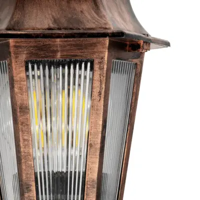 LEDTM® VITRO 203-0198 Vintage Καρφωτό Φωτιστικό Φαναράκι Μονόφωτο 1 x E27 IP44 Χάλκινο & Διάφανο Πλαστικό - Μ17 x Π17 x Υ55cm - Image 6
