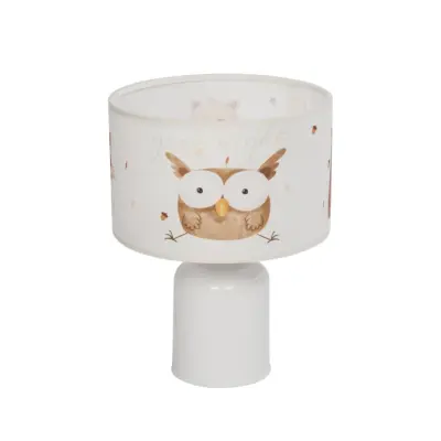 LEDTM® OWL 204-0024 Παιδικό Eπιτραπέζιο Φωτιστικό Πορτατίφ Μονόφωτο 1 x E27 IP20 Πολύχρωμο Ύφασμα με Λευκό Πλαστικό - Μ24 x Π24 x Υ32cm