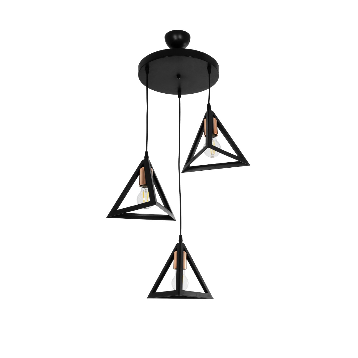 LEDTM® TRIANGLE 203-0162 Μοντέρνο Κρεμαστό Φωτιστικό Οροφής με Ντουί 3 x E27 AC 220-240V IP20 - Μάυρο & Χάλκινο - Μ67 x Π67 x Υ50cm - Image 2