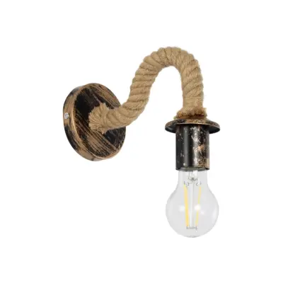 LEDTM® DAKER 01184 Vintage Επιτοίχιο Φωτιστικό Απλίκα Μονόφωτο 1 x E27 IP20 Χάλκινο Μέταλλο Με Μπεζ Σχοινί - Μ20 x Π10 x Υ15cm