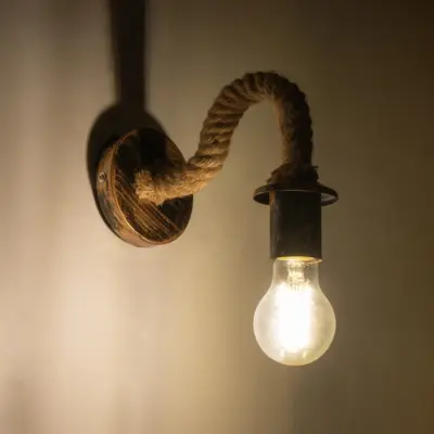 LEDTM® DAKER 01184 Vintage Επιτοίχιο Φωτιστικό Απλίκα Μονόφωτο 1 x E27 IP20 Χάλκινο Μέταλλο Με Μπεζ Σχοινί - Μ20 x Π10 x Υ15cm - Image 3