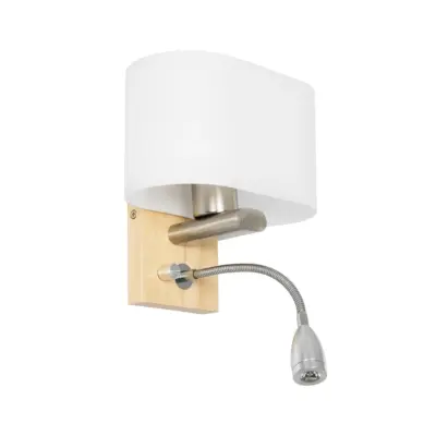 LEDTM® SUTTON 01316 Μοντέρνο Επιτοίχιο Φωτιστικό Απλίκα με LED Βραχίονα Δίφωτο 1 x E27 IP20 Μπεζ Ξύλο, Λευκό Γυαλί με Ασημί Μέταλλο - Μ15 x Π20 x Υ22.5cm