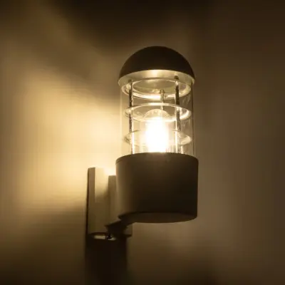 LEDTM® NEWI 01418 Μοντέρνο Επιτοίχιο Φωτιστικό Απλίκα Μονόφωτο 1 x E27 IP20 Λευκό & Ασημί Μέταλλο με Διάφανο Γυαλί - Μ11 x Π17 x Υ25cm - Image 3