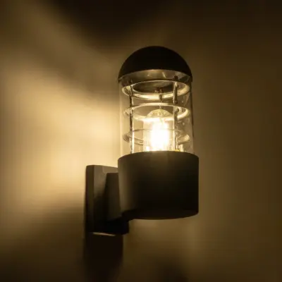 LEDTM® NEWI 01419 Μοντέρνο Επιτοίχιο Φωτιστικό Απλίκα Μονόφωτο 1 x E27 IP20 Μαύρο & Ασημί Μέταλλο με Διάφανο Γυαλί - Μ11 x Π17 x Υ25cm - Image 3